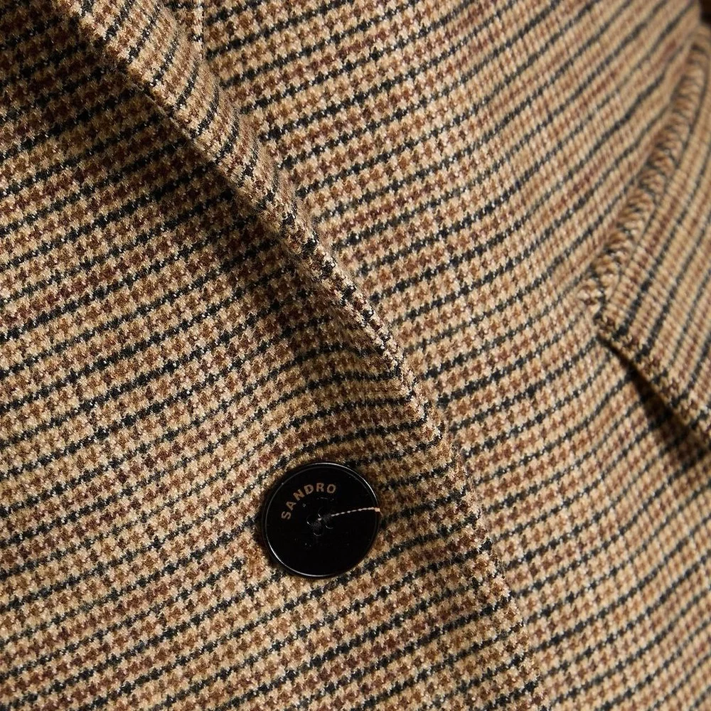 Sandro Beige Brown Houndstooth Blazer - Picture 5 of 8